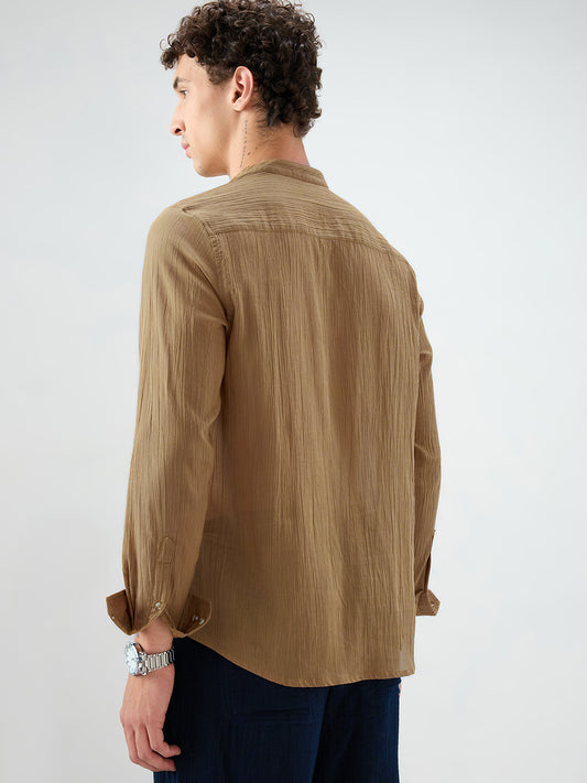 Sheer Khaki Linear Crepe Kurta