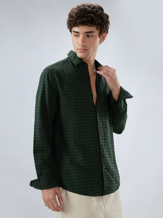 Emerald Green Horizontal Jacquard Striped Shirt