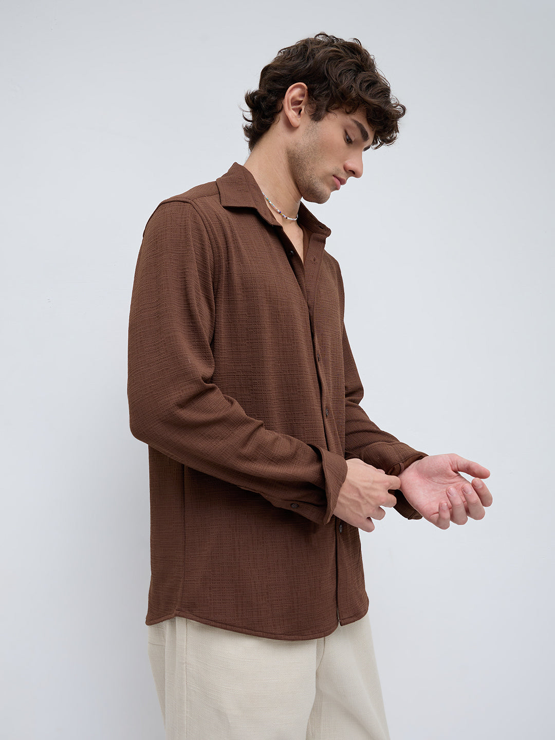 Rich Cocoa Textured Relaxed Shirt