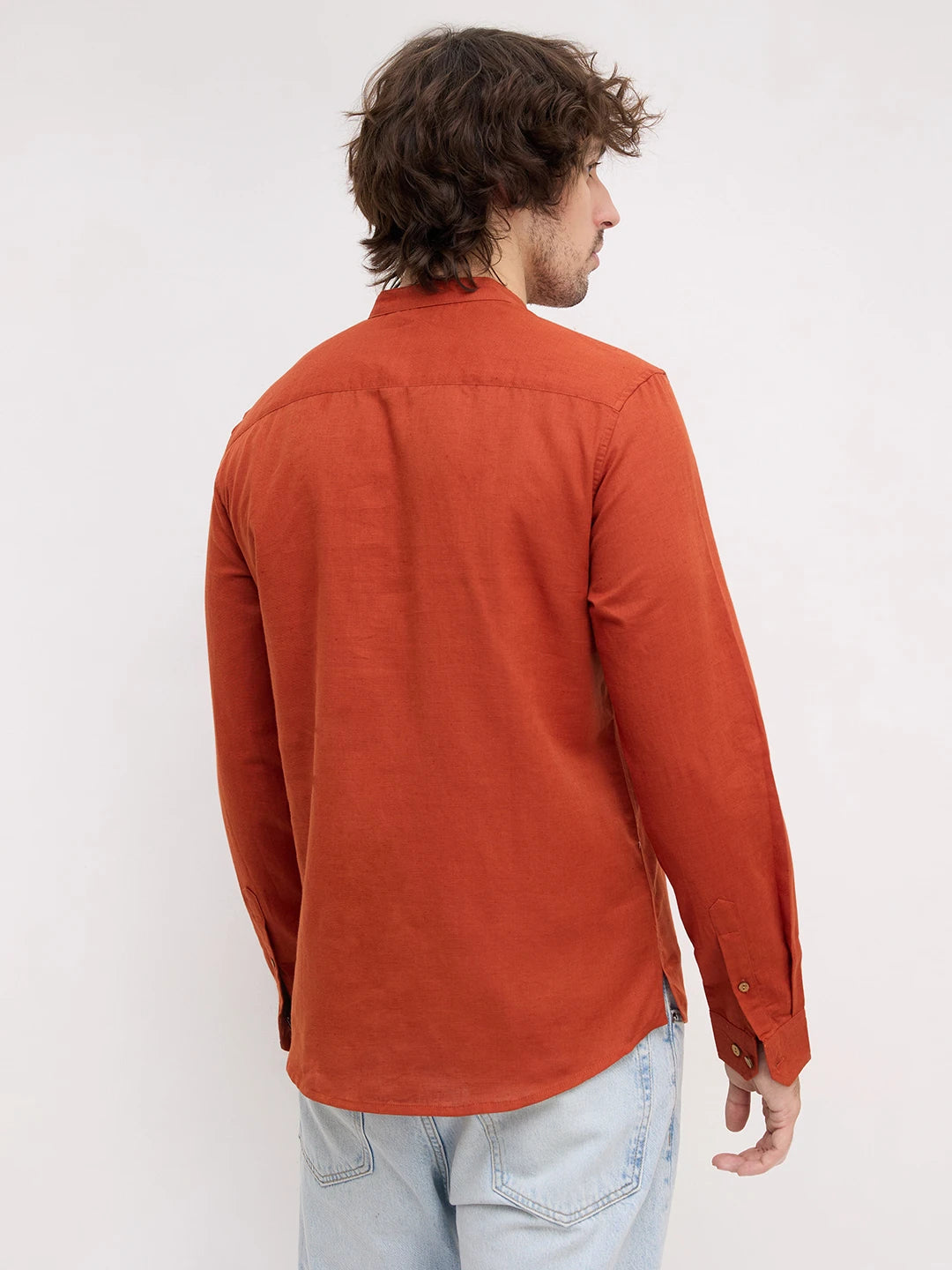 Rich Radiant Rust Red Linen Blend Kurta