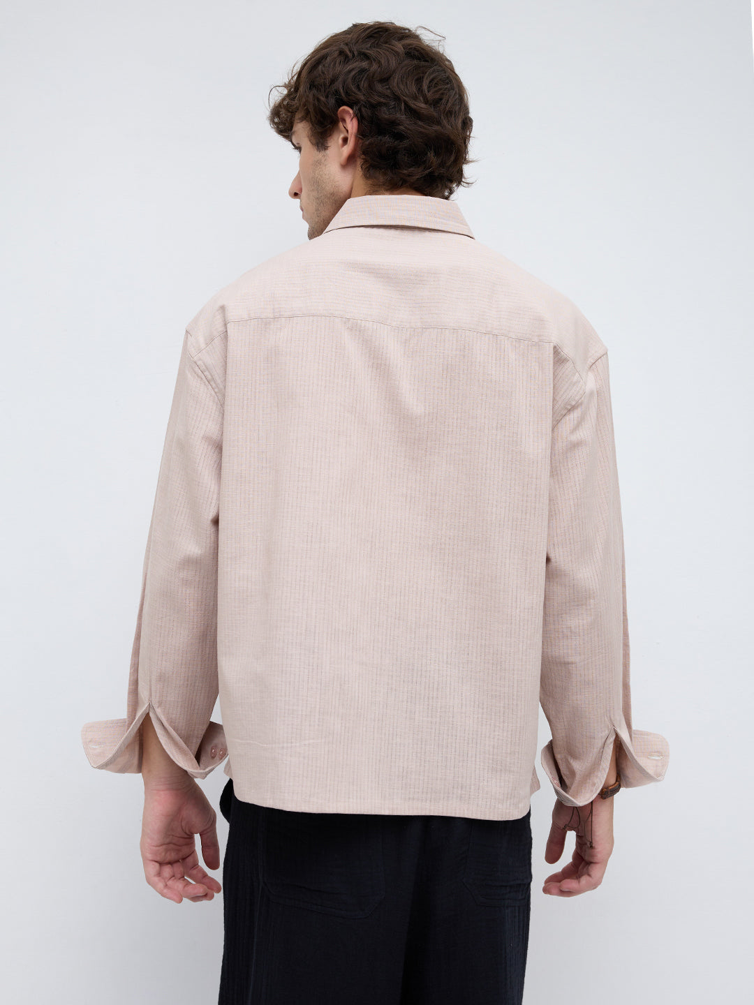 Natural Beige Sheer Fine Weave Boxy Fit Crop Shirt