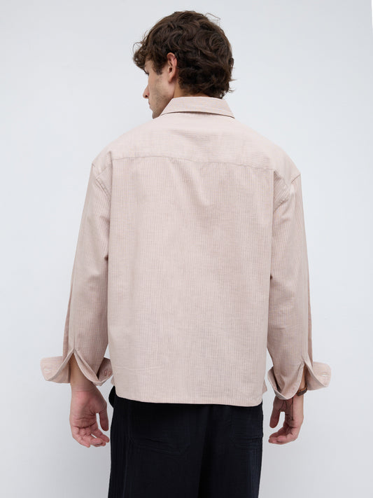 Natural Beige Sheer Fine Weave Boxy Fit Crop Shirt