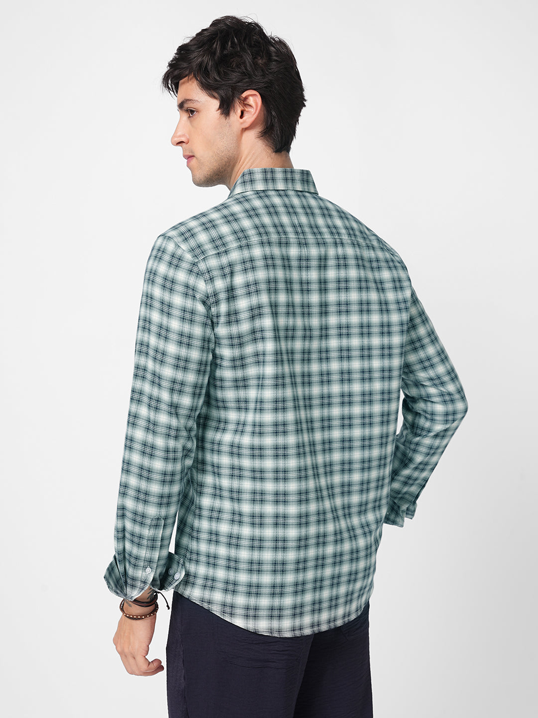 Green & Navy Refined Crossweave Checked Shirt