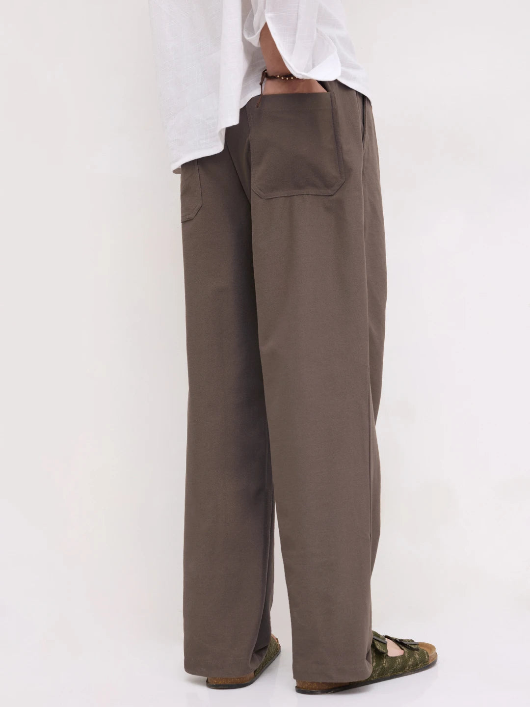 Espresso Brown Diagonal Textured Knitted Straight Fit Trousers