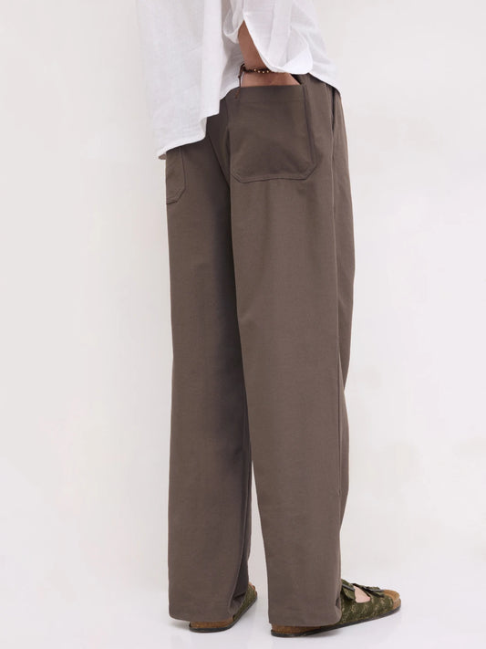 Espresso Brown Diagonal Textured Knitted Straight Fit Trousers