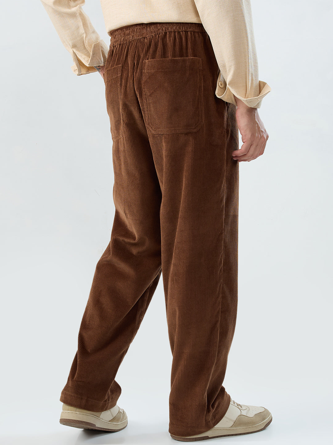 Chocolate Brown Corduroy Straight-Fit Trousers