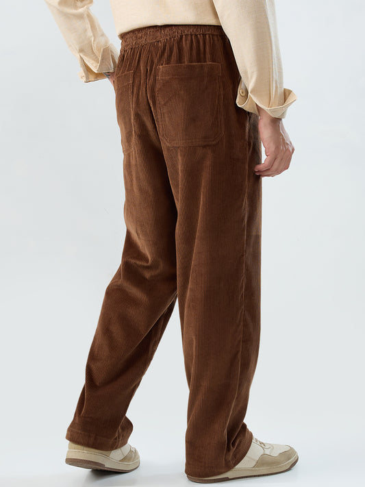 Chocolate Brown Corduroy Straight-Fit Trousers