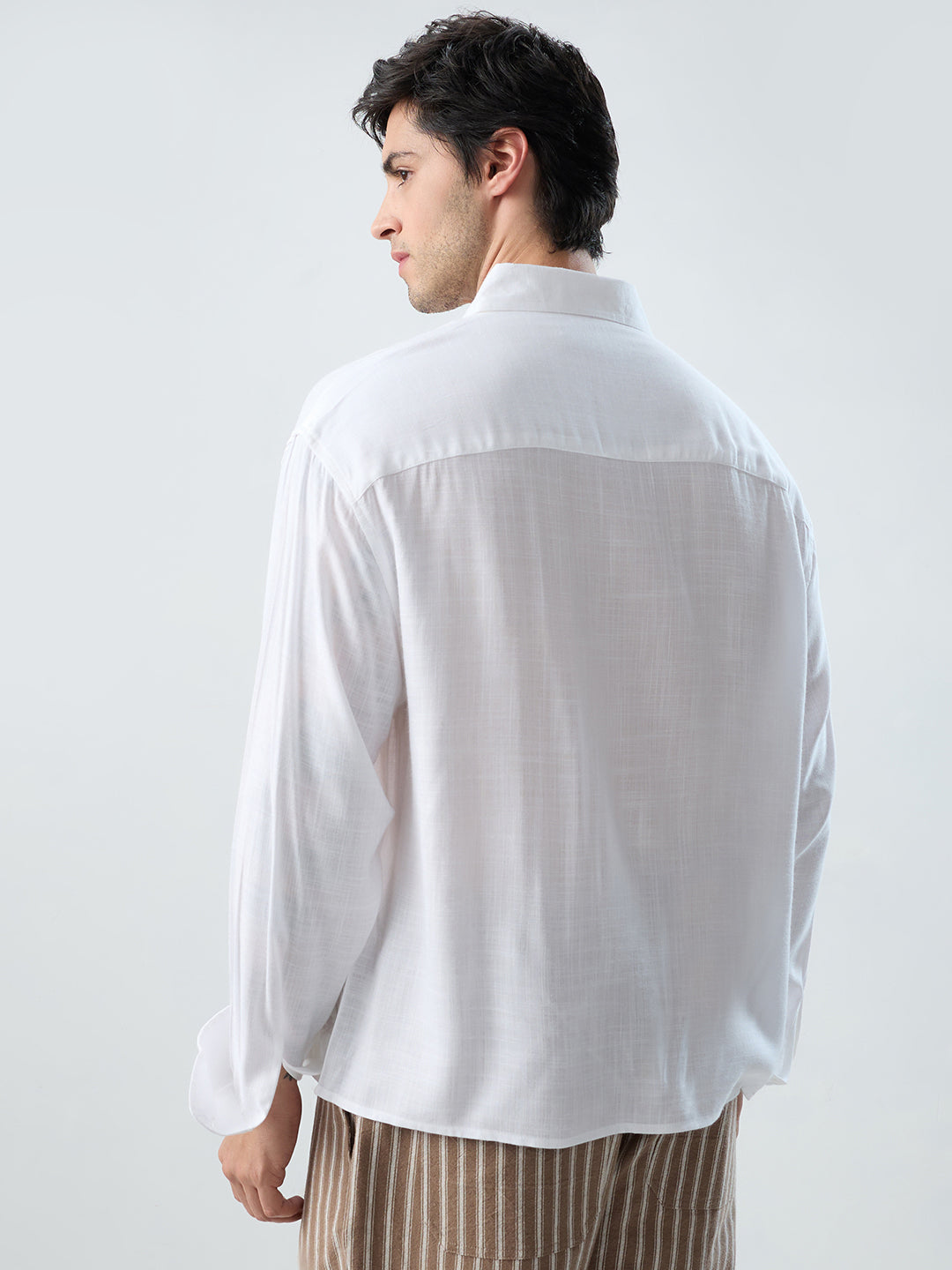 Sheer White Fine Weave Boxy Fit Crop Shirt
