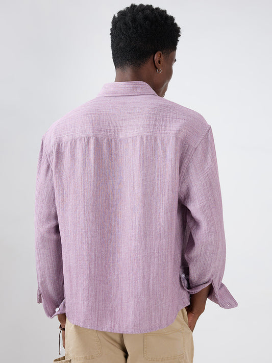 Lavender Textured Boxy Fit Crop Shirt