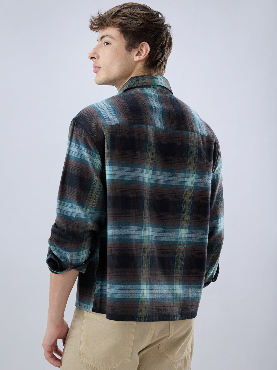 Multicolor Plaid Checked Boxy Fit Crop Flannel Shirt