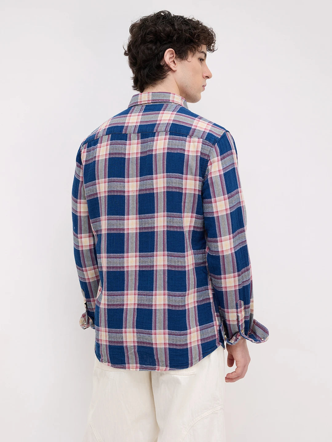 Denim Blue & Red Tartan Checked Shirt