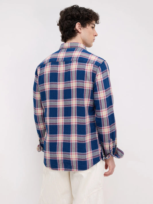 Denim Blue & Red Tartan Checked Shirt
