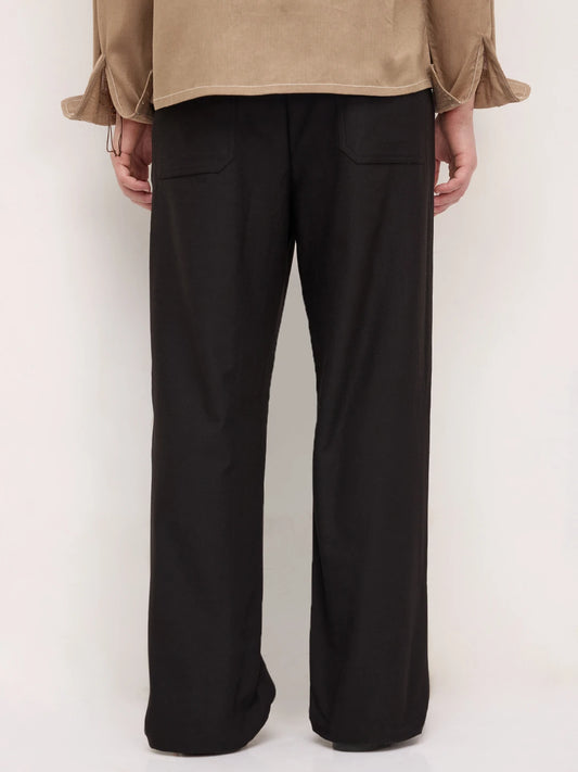 Black Diagonal Textured Knitted Straight Leg Trousers