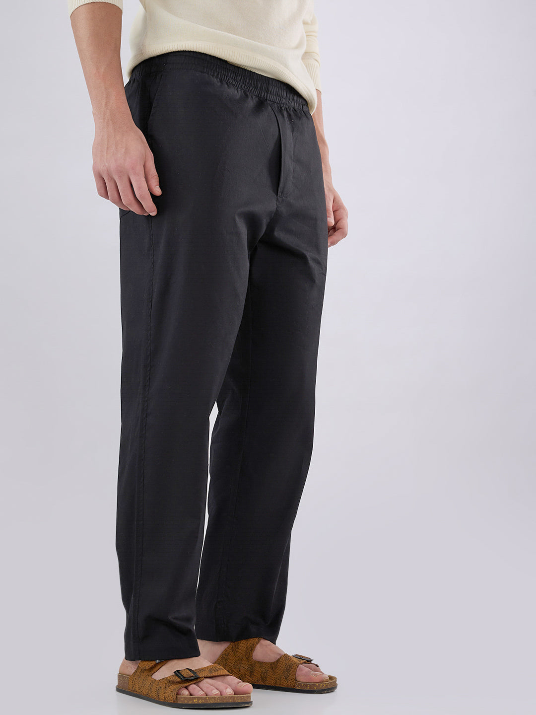 Solid Black Tapered Trousers