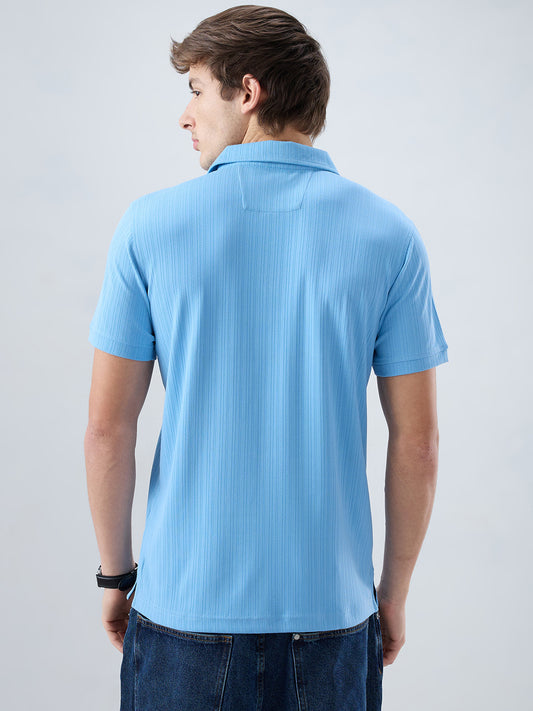 Refined Blue Hairline Striped Polo Knit T-Shirt