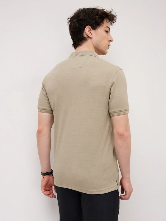 Soft Beige Checks Weave Polo Tee