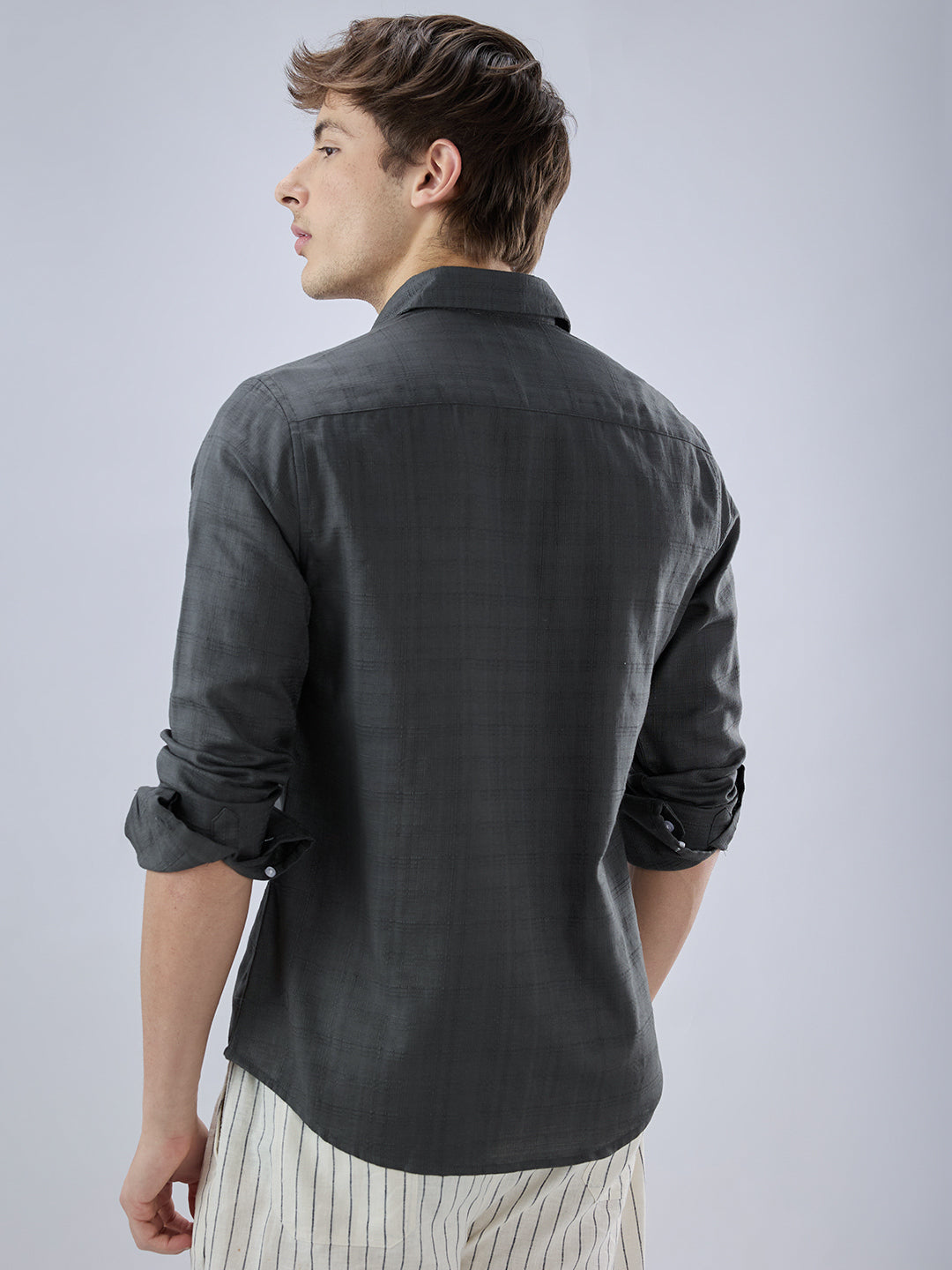 Charcoal Grey Micro Frid Textured Shirt