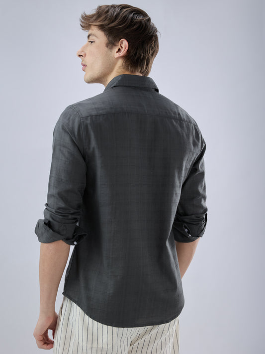 Charcoal Grey Micro Frid Textured Shirt