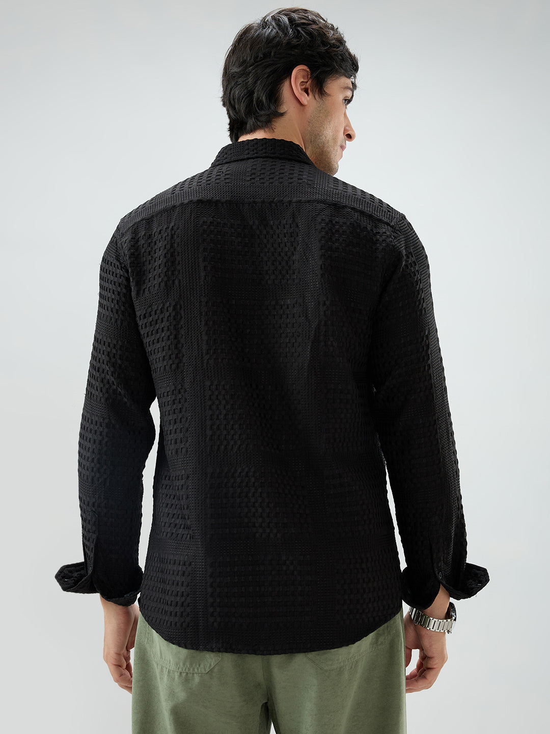 Black Geometric Grid Embossed Shirt