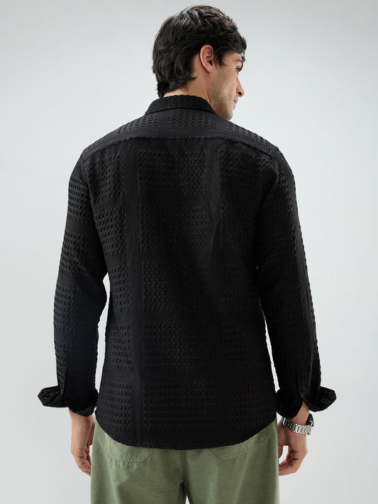 Black Geometric Grid Embossed Shirt