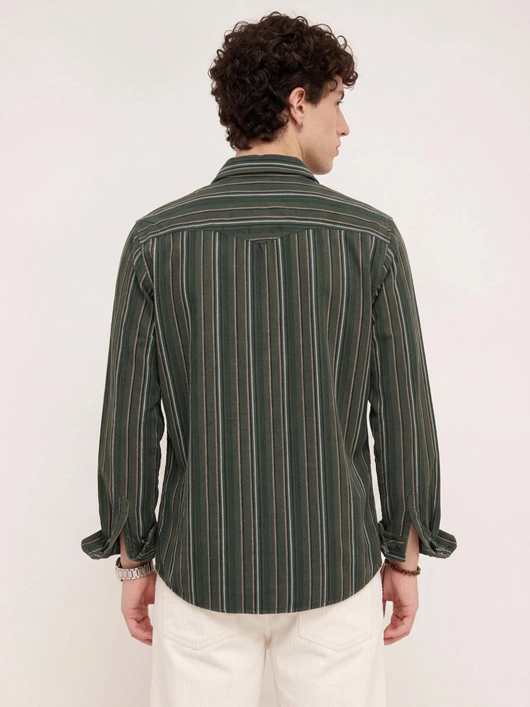 Forest Vibe Multi-Stripe Olive Twin Pocket Corduroy Shirt