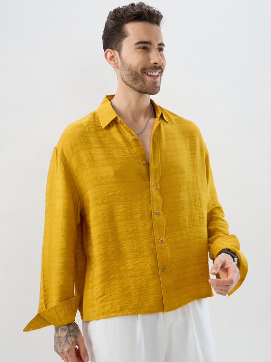 Sunlit Golden Aura Horizontal Textured Boxy Fit Crop Shirt