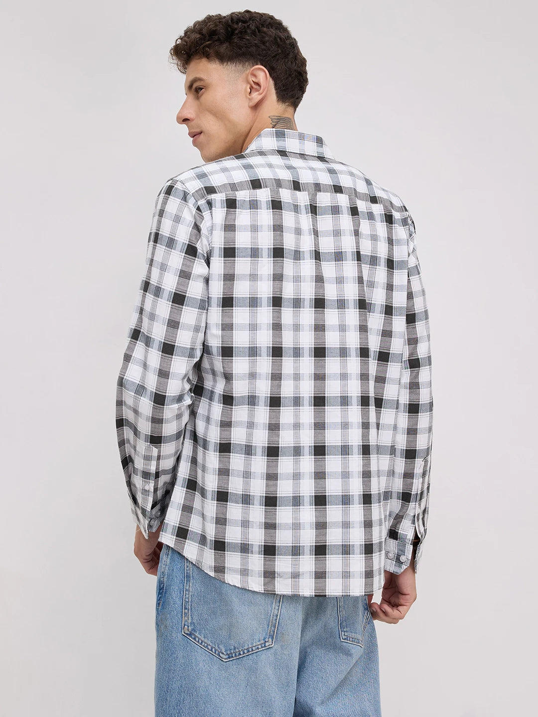 Premium White & Grey Plaid Checks Textured Shirt