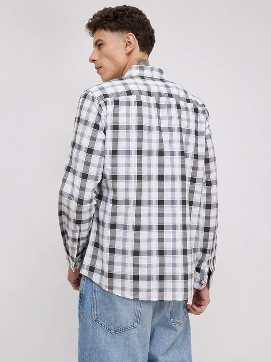 Premium White & Grey Plaid Checks Textured Shirt