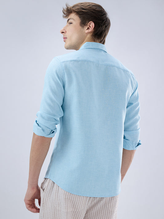 Sky Blue Slub Textured Shirt