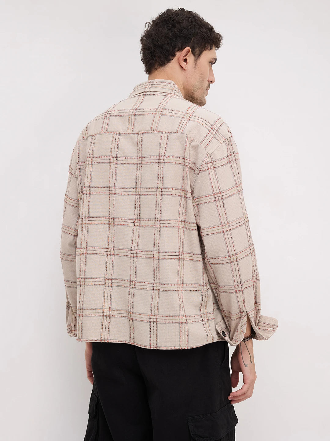 Sunbaked Canvas Weave Plaid Checks Boxy Fit Crop Shirt