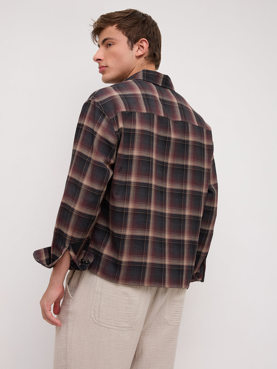 Espresso Ombre Checks Boxy Fit Crop Shirt