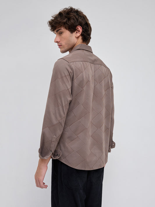 Elegant Brown Block Weave Knitted Shirt