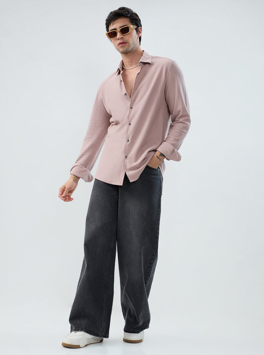 Oyster Pink Textured Knit Shirt