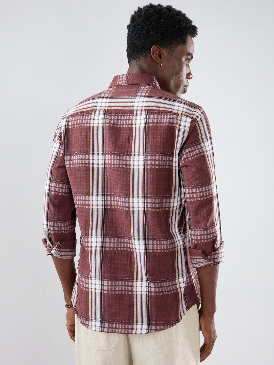 Autumn Brew Soft Textured Checks Maroon Shirt