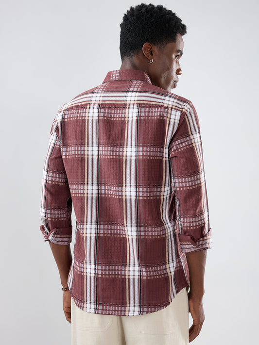 Autumn Brew Soft Textured Checks Maroon Shirt