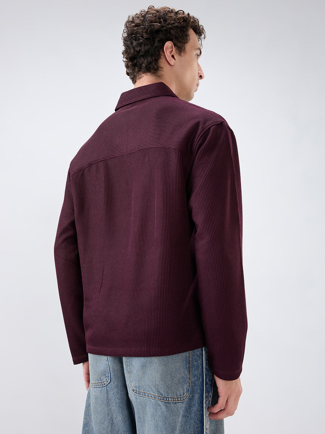 Refined Wine Textured Knitted Oversized Polo Shirt