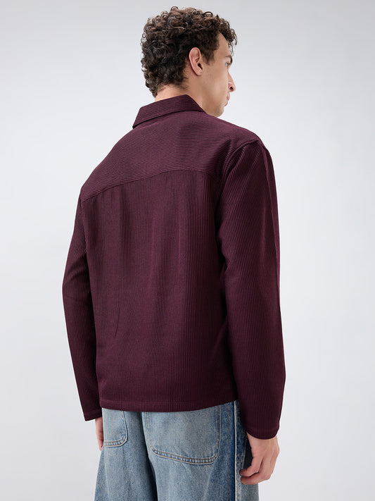 Refined Wine Textured Knitted Oversized Polo Shirt