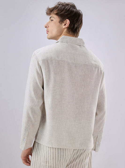 Greyish Green Textured Cuffless Oversized Shirt