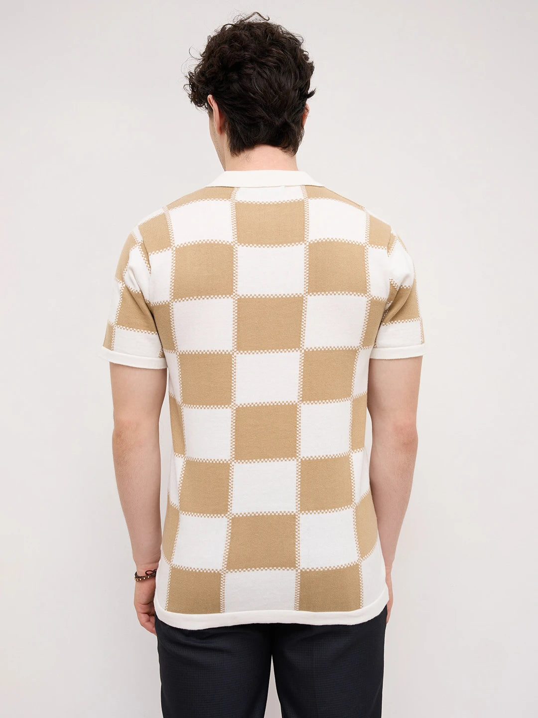 Scalloped Dessert Brown Block Checks Polo T-shirt