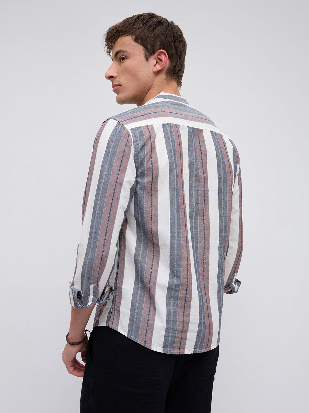 Refined White & Grey Broad Striped Kurta