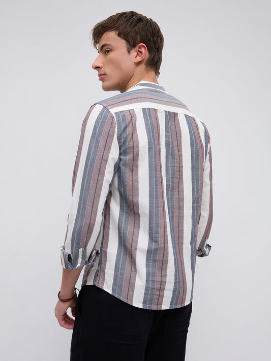 Refined White & Grey Broad Striped Kurta