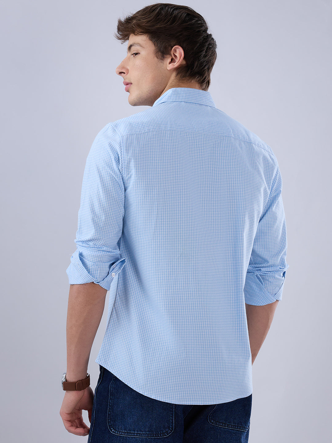 Sky Blue & White Tiny Checkered Oxford Shirt