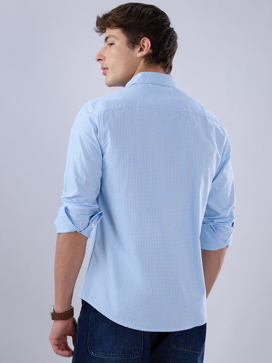 Sky Blue & White Tiny Checkered Oxford Shirt
