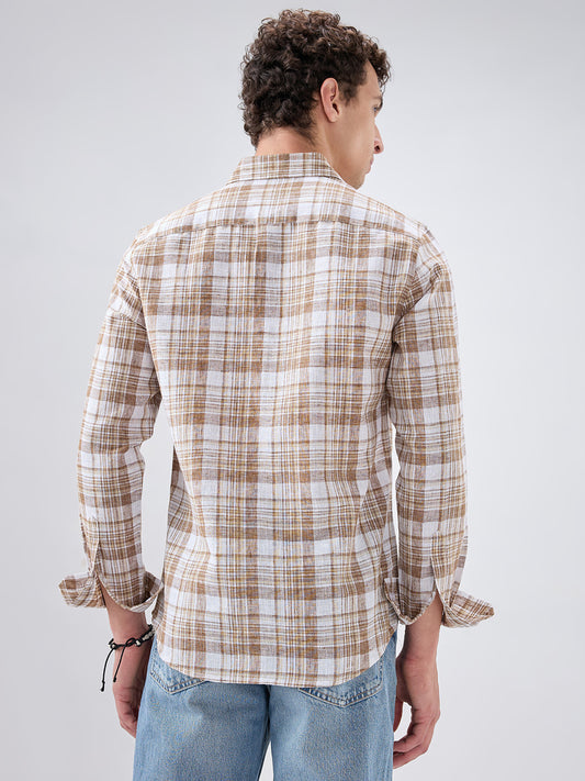 Walnut Brown Plaid Checks Textured Shirt
