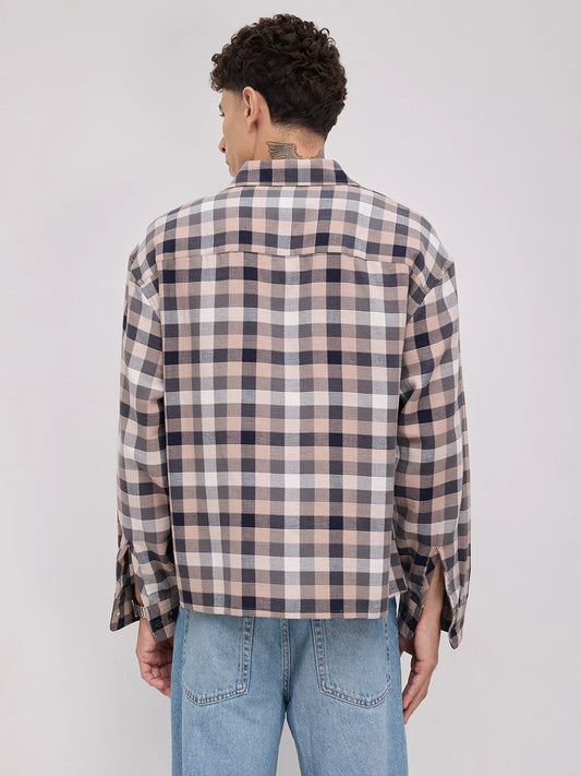 Vintage Multicolor Block Checks Boxy Fit Crop Shirt