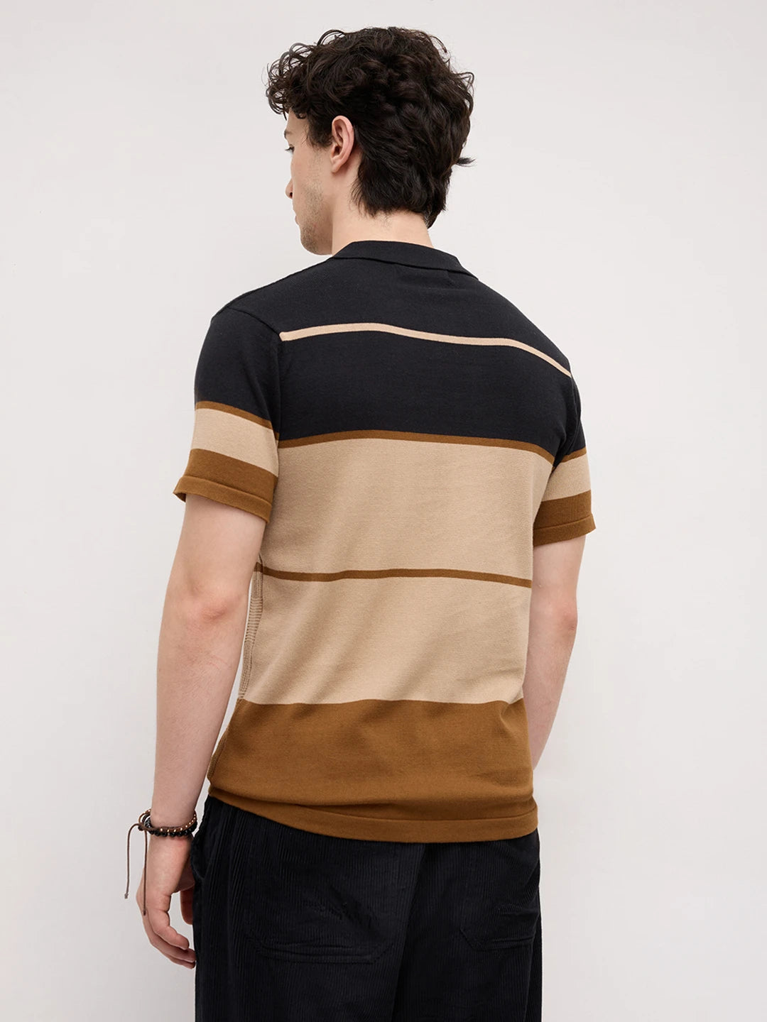 Sandstone Geometric Textured Knit Polo T-Shirt