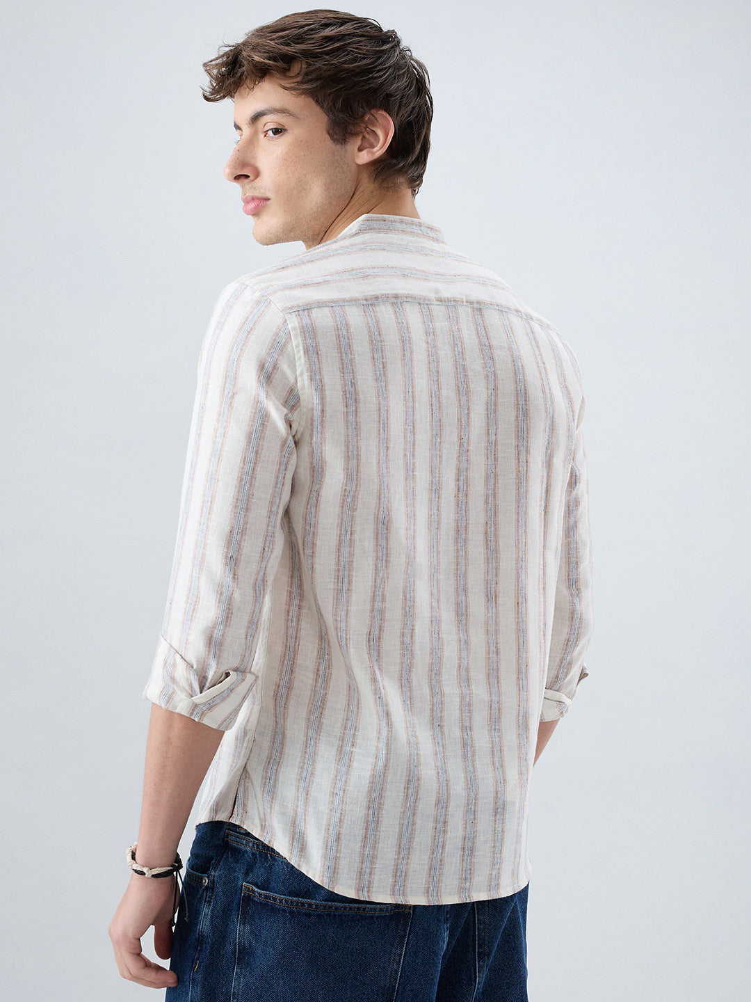 Ivory Multi Line Vertical Striped Kurta