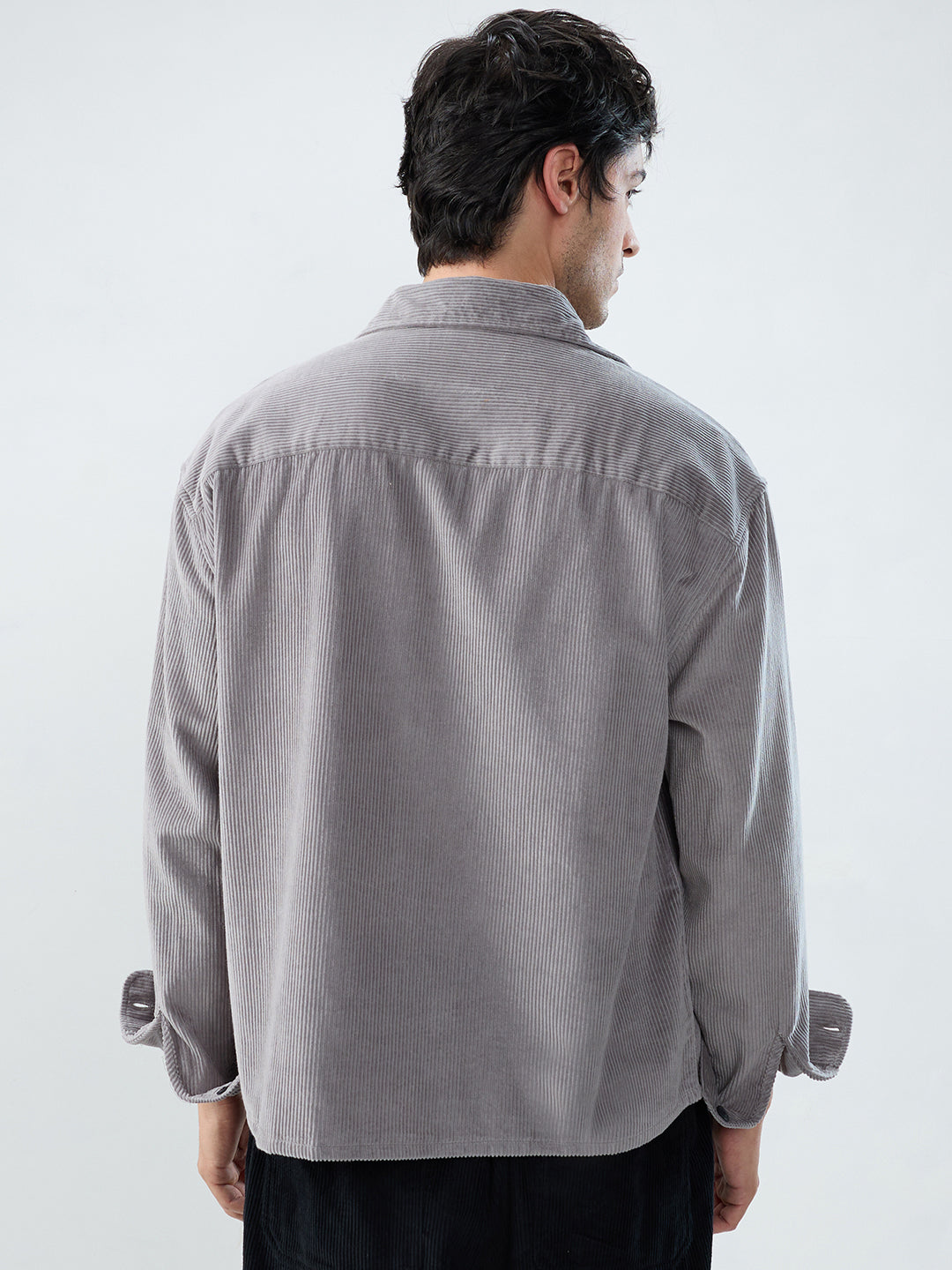 Cloud Grey Corduroy Boxy Fit Crop Shirt