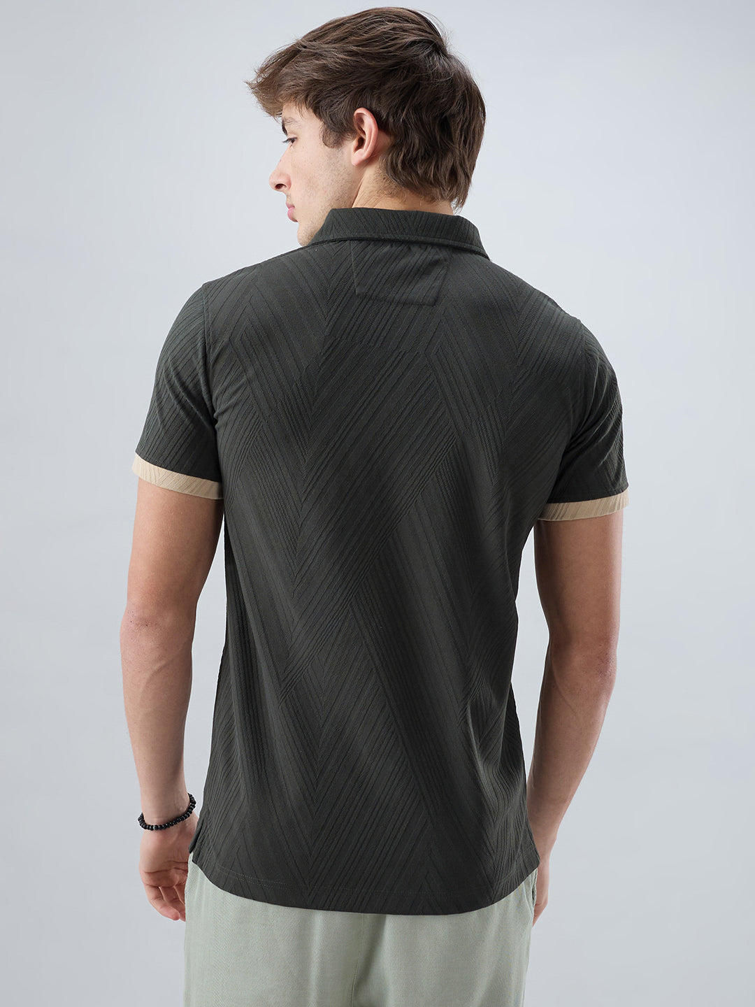 Deep Olive Contrast Polo Neck T-shirt