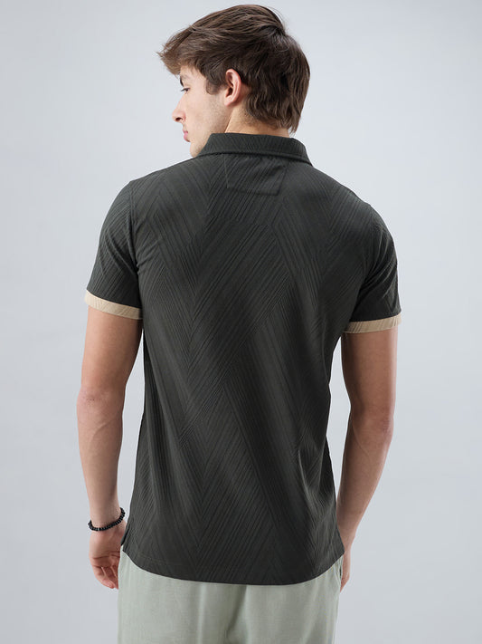 Deep Olive Contrast Polo Neck T-shirt